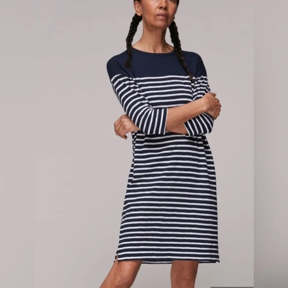 Zadig & Voltaire 100% Merino Wool Knit Sweater Dress Navy Blue Gray Striped Sz S